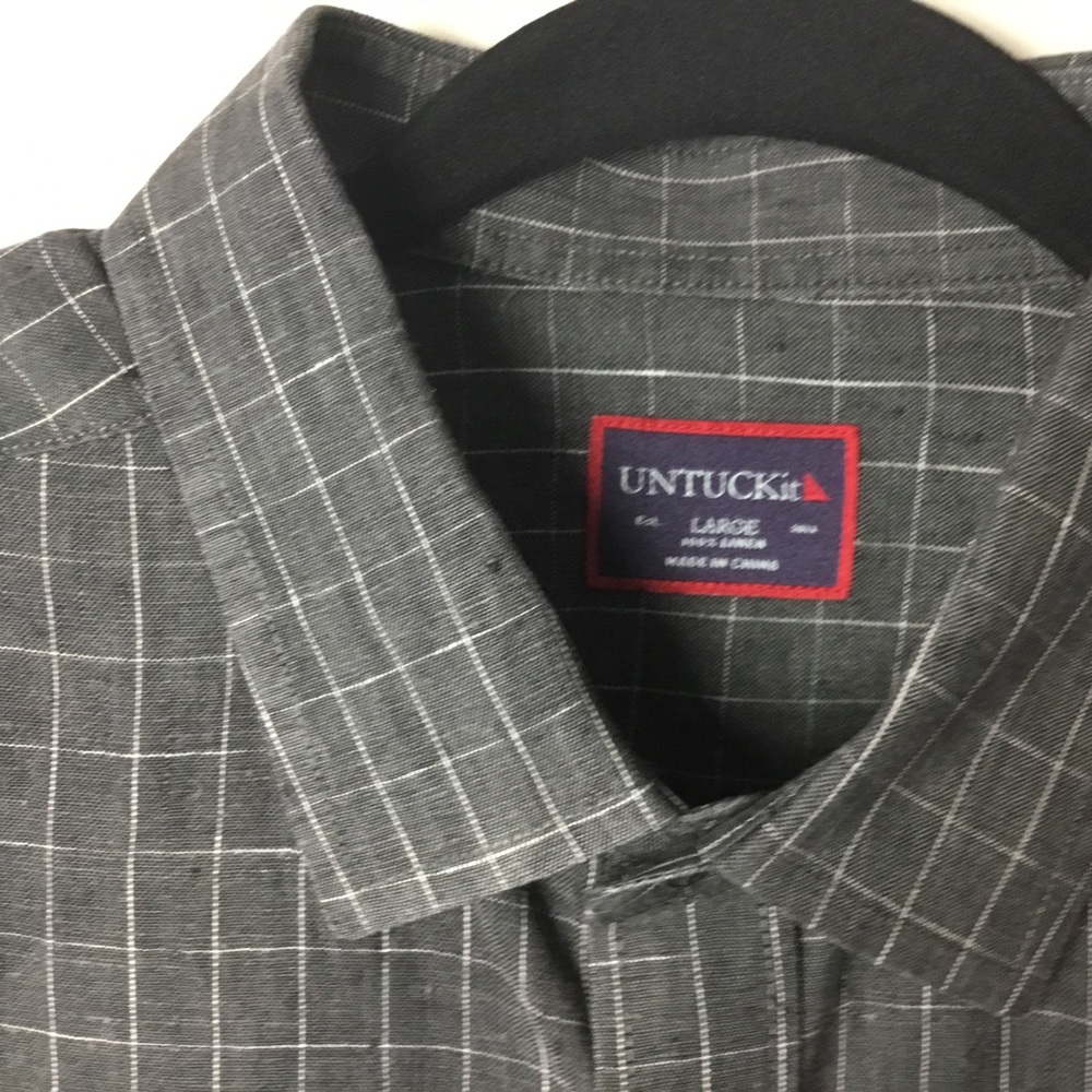 Untuckit Gray Linen Grid Pattern Long Sleeve Butt… - image 3